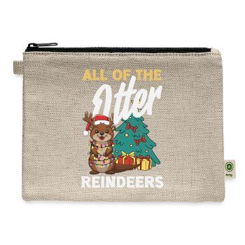 Sea Otter Pun Christmas Reindeers - Hemp Carry All Pouch - natural - Front