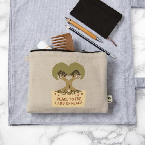 Peace To The Land Of Peace Tree Heart - Hemp Carry All Pouch
