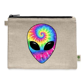 Psychedelic Alien TieDye Face - Hemp Carry All Pouch - natural - Front