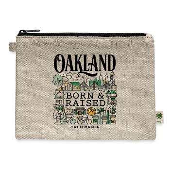 Oakland California Born And Raised Skyline Text - Hemp Carry All Pouch - natural - Front