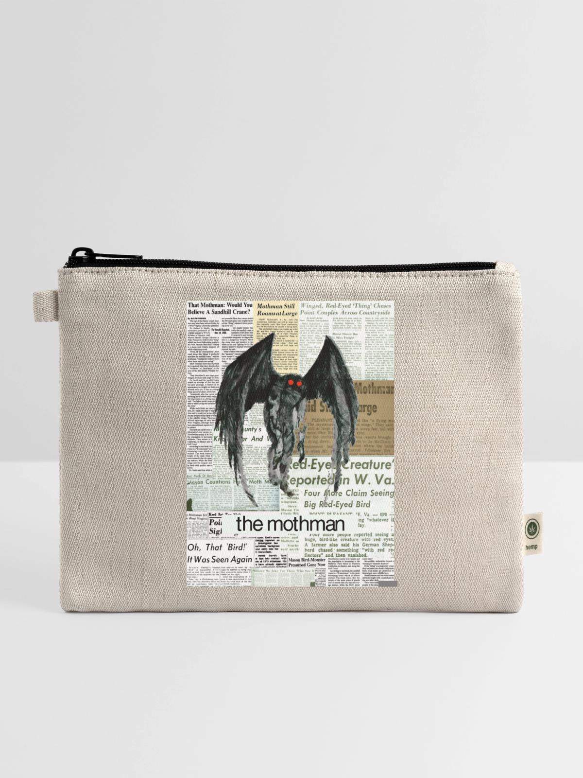 Mothman Newspaper Collage - Hemp Carry All Pouch - natural - Front