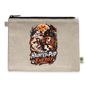 Haunted Pup Energy Beagle Halloween Shirt - Hemp Carry All Pouch - natural - Front