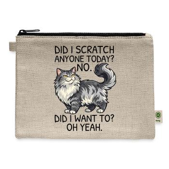 Fluffy Gray Cat Portrait Charm - Hemp Carry All Pouch - natural - Front