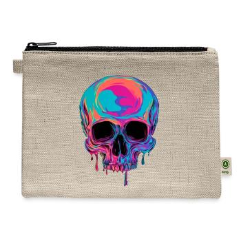 Neon Edgy Dark Skull - Melting Neon Skull Design - Hemp Carry All Pouch - natural - Front