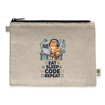 Cute Cat Programmer Eat Sleep Code Repeat - Hemp Carry All Pouch - natural - Front
