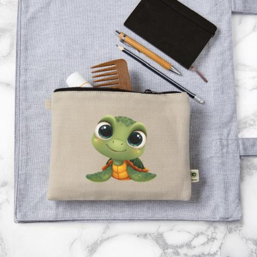 Cheerful Green Cartoon Sea Turtle with Big Eyes - Hemp Carry All Pouch