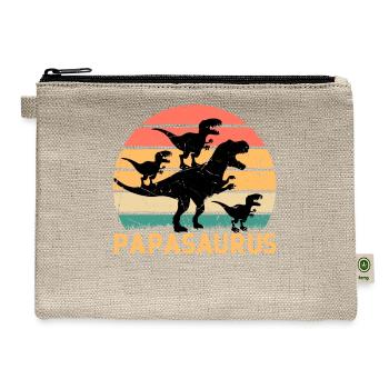 Papasaurus Papa With Three Kids - Papa Saurus Papa - Hemp Carry All Pouch - natural - Front