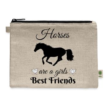 Horses Girls Best Friends Riding Equestrian - Hemp Carry All Pouch - natural - Front