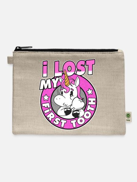 I Lost My First Tooth Tooth Fairy Cute Unicorn - Hemp Carry All Pouch - natural