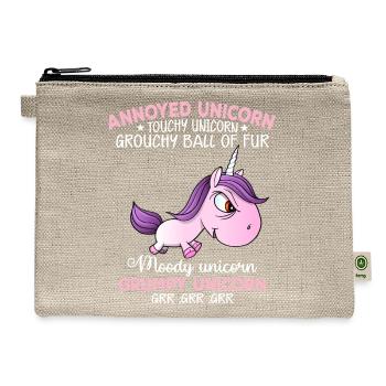 Annoyed Unicorn Touchy Unicorn Grouchy Ball Of Fur - Hemp Carry All Pouch - natural - Front
