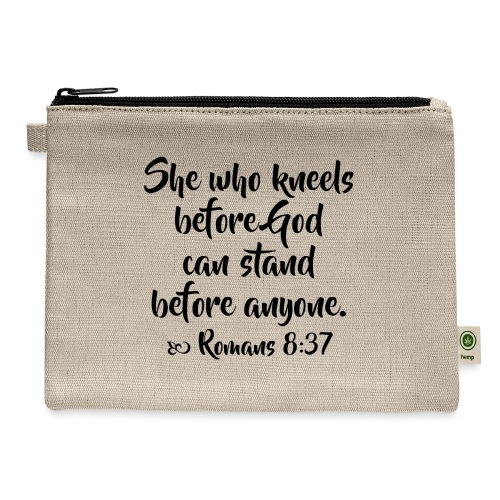 She Who Kneels Romans 8 37 - Hemp Carry All Pouch