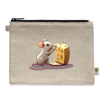 Mouse cuts off pieces of cheese with pleasure - Hemp Carry All Pouch - natural - Front