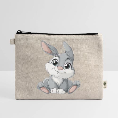 Joyful Grey and White Baby Rabbit Cartoon - Hemp Carry All Pouch