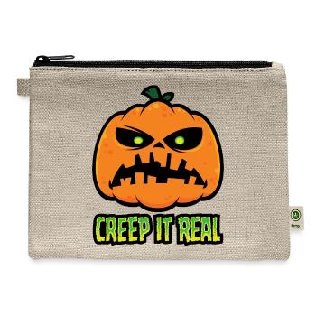 Creep It Real Grumpy Halloween Pumpkin - Hemp Carry All Pouch - natural - Front