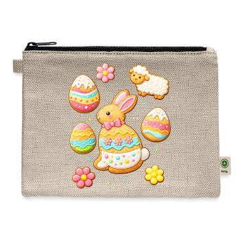 Easter Cookie Set with Bunny and Lamb Illustration - Hemp Carry All Pouch - natural - Front