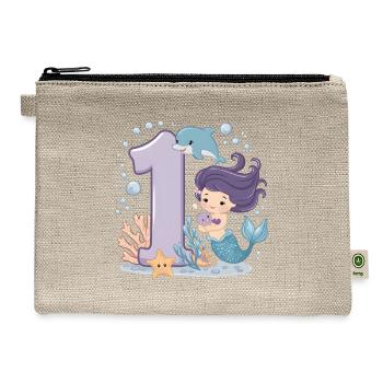 1st Birthday Girl 1 Year Mermaid Party - Hemp Carry All Pouch - natural - Front