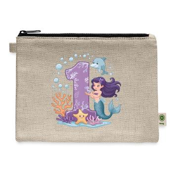 1st Birthday Girl 1 Year Mermaid Party - Hemp Carry All Pouch - natural - Front