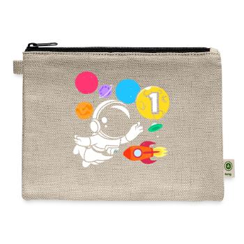 1st Birthday Boy 1 Year Astronaut Birthday - Hemp Carry All Pouch - natural - Front
