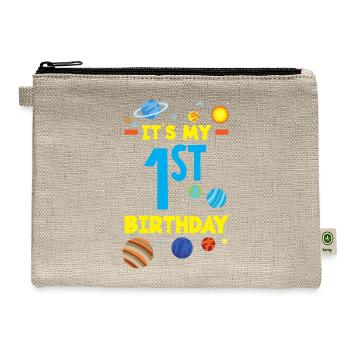 1st Birthday Boy 1 Year Astronaut Birthday - Hemp Carry All Pouch - natural - Front