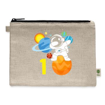 1st Birthday Boy 1 Year Astronaut Birthday - Hemp Carry All Pouch - natural - Front