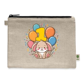 1st Birthday Bunny Rabbit Children's Birthday - Hemp Carry All Pouch - natural - Front