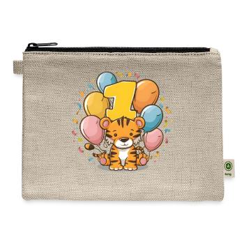 1st Birthday tiger Children's Birthday Party - Hemp Carry All Pouch - natural - Front