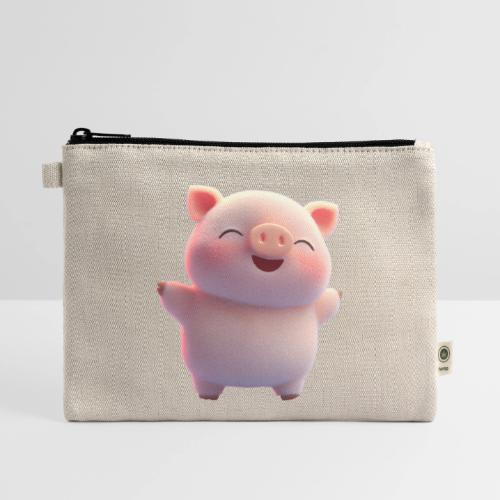 Cute Cartoon Baby Pig Standing Arms Up - Hemp Carry All Pouch