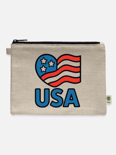 USA FLAG - Hemp Carry All Pouch - natural