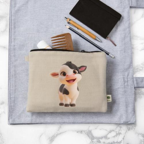 Joyful Cartoon Baby Cow Standing - Hemp Carry All Pouch