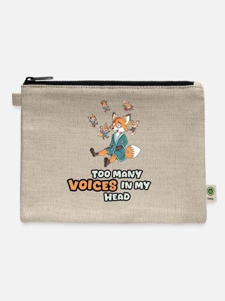 Too Many Voices in My Head – Cute Dizzy Fox - Hemp Carry All Pouch - natural