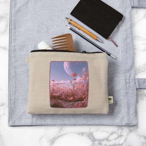 Cosmic Moon & Cosmos Flowers Art - Hemp Carry All Pouch