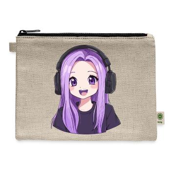 Purple Haired Gamer Girl with Headphones - Hemp Carry All Pouch - natural - Front