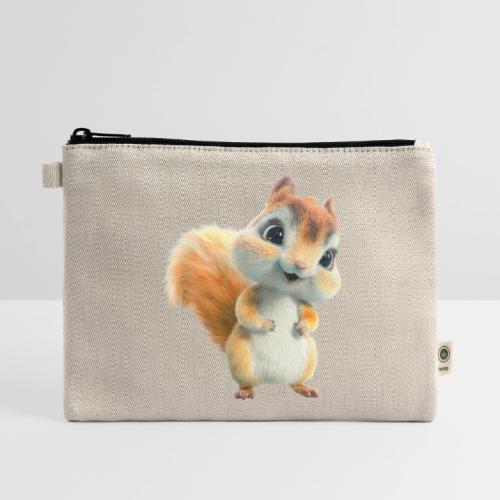 Adorable Cartoon Baby Squirrel Smiling - Hemp Carry All Pouch