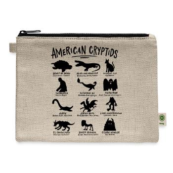 Cryptid Creatures Map Bigfoot Mothman Chupacabra D - Hemp Carry All Pouch - natural - Front