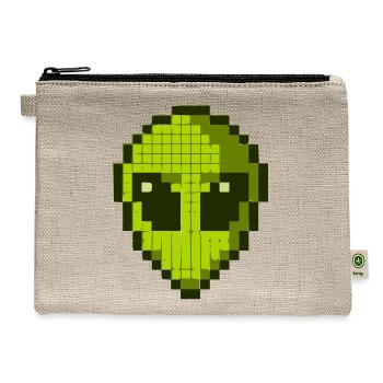 Green Alien Face - Hemp Carry All Pouch - natural - Front