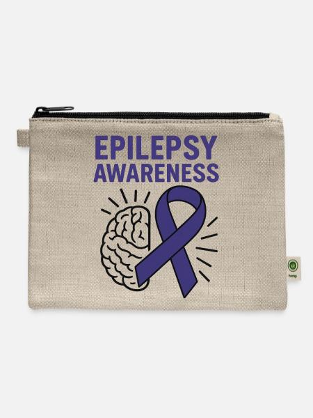 Epilepsy Awareness Purple Ribbon - Hemp Carry All Pouch - natural