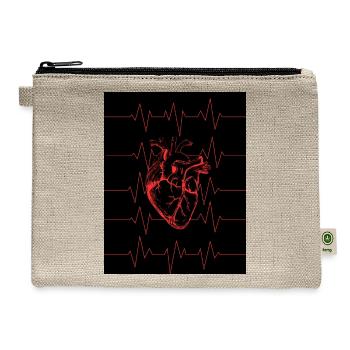 Anatomical Heart & Pulse T-Shirt - Red ECG  - Hemp Carry All Pouch - natural - Front