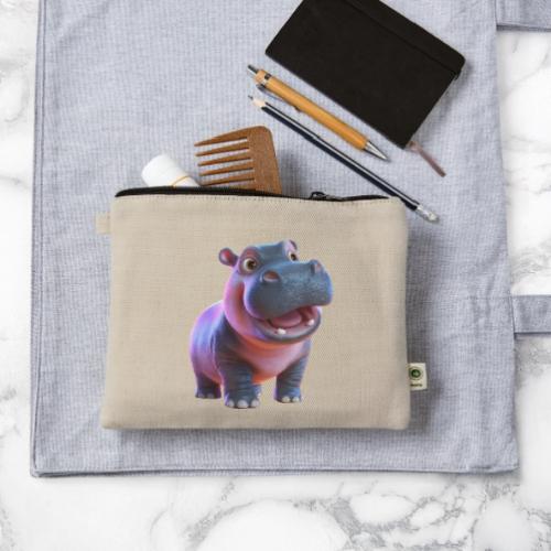 Smiling Cartoon Baby Hippo Standing - Hemp Carry All Pouch