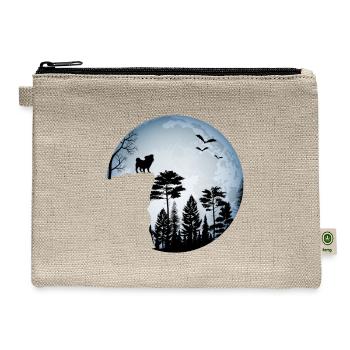 Dog, Mountain Pine Trees, Birds - Freedom - Hemp Carry All Pouch - natural - Front