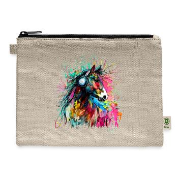 Cute Horse Colorful rainbow colored for equestrian - Hemp Carry All Pouch - natural - Front