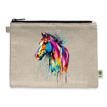 Cute Horse Colorful rainbow colored for equestrian - Hemp Carry All Pouch - natural - Front