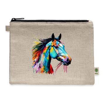 Cute Horse Colorful rainbow colored for equestrian - Hemp Carry All Pouch - natural - Front