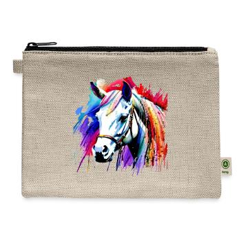 Cute Horse Colorful rainbow colored for equestrian - Hemp Carry All Pouch - natural - Front