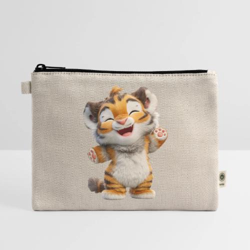 Energetic Baby Tiger Standing with Joy - Hemp Carry All Pouch