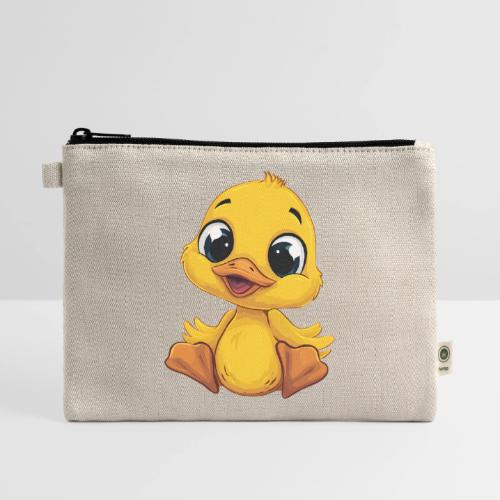 Sweet Yellow Cartoon Duck Sitting Happily - Hemp Carry All Pouch