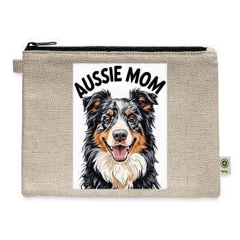 Aussie Mom – Cute Gift for Australian Shepherd  - Hemp Carry All Pouch - natural - Front