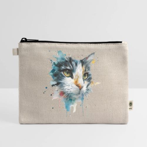 Watercolor cat face - Hemp Carry All Pouch