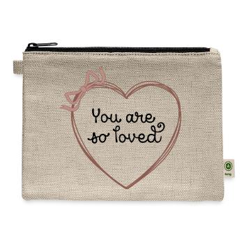 You Are So Loved Cute Minimalist Heart Ribbon Vale - Hemp Carry All Pouch - natural - Front