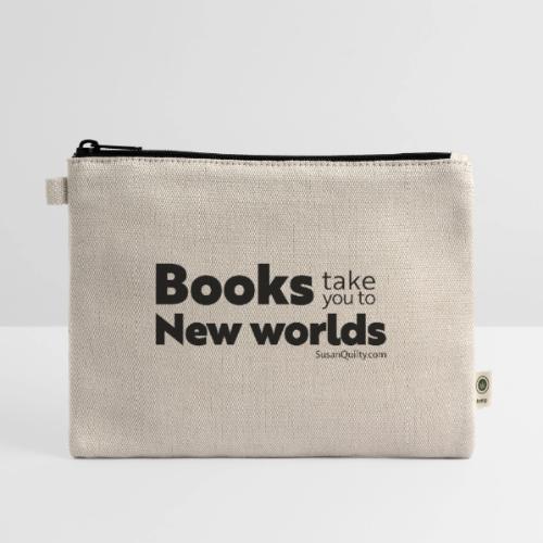 Books Take You to New Worlds (black text) - Hemp Carry All Pouch