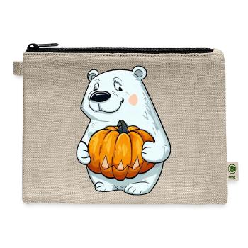 Halloween Polar Bear: Pumpkin Comic Fun - Hemp Carry All Pouch - natural - Front